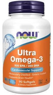 NOW Ultra omega-3, 250 DHA/500 EPA, 90 softgelových kapslí