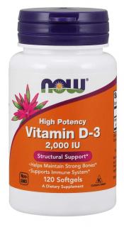 NOW Vitamin D3, 2000 IU, 120 softgel kapslí