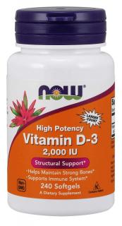 NOW Vitamin D3, 2000 IU, 240 softgel kapslí