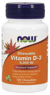 NOW Vitamin D3, 5000 IU, 120 žvýkacích pastilek