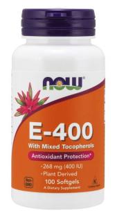 NOW Vitamin E 400 IU s tokoferoly, 100 softgelových kapslí