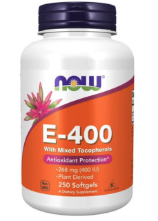 NOW Vitamin E 400 IU s tokoferoly, 250 softgelových kapslí