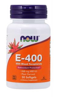 NOW Vitamin E 400 IU s tokoferoly, 50 softgelových kapslí