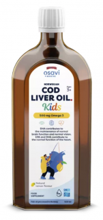 Osavi Norwegian Cod Liver Oil Kids, Omega 3 Norský olej z tresčích jater, pro děti, citrón, 500 mg, 500 ml  doplněk stravy