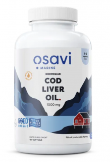 Osavi Norwegian Cod Liver Oil, Norský olej z tresčích jater, citrón, 1000 mg, 180 kapslí  Doplněk stravy