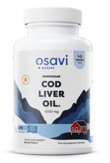Osavi Norwegian Cod Liver Oil, Norský olej z tresčích jater, citrón, 1000 mg, 90 kapslí  Doplněk stravy