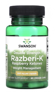 Swanson Double Strength Razberi-K, Malinové ketony, 200 mg, 60 rostlinných kapslí  Doplněk stravy