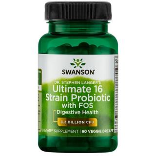 Swanson Dr.Stephen Langer's Ultimate 16 probiotických kmenů v komplexu s prebiotiky FOS (podpora trávení), 60 rostlinných kapslí,  EXP.  Expirace…