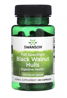 Swanson Full Spectrum Black Walnut Hulls, ořešák černý, 500 mg, 60 kapslí  Doplněk stravy