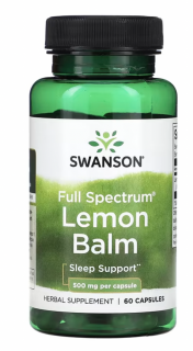 Swanson Full Spectrum Lemon Balm, meduňka lékařská, 500 mg, 60 kapslí  Doplněk stravy