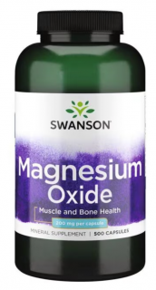 Swanson Magnesium Oxide, hořčík, 200 mg, 250 kapslí  Doplněk stravy