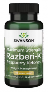 Swanson Maximum Strength Razberi-K, Malinové ketony, 500 mg, 60 rostlinných kapslí  Doplněk stravy