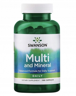 Swanson Multi and Mineral, multivitamín s minerály, 100 kapslí  Doplněk stravy