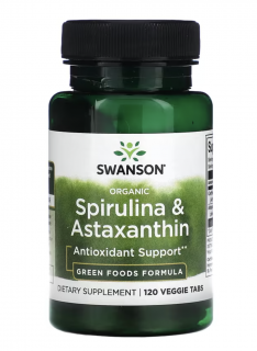 Swanson Organic Spirulina & Astaxanthin, 120 rostlinných tablet  Doplněk stravy