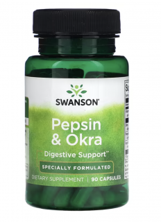 Swanson Pepsin & Okra, trávicí enzym s vlákninou, 90 kapslí  Doplněk stravy