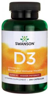 Swanson Vitamin D3, 2000 IU, Vyšší účinnost, 250 kapslí,  EXP.  Expirace 06/2024
