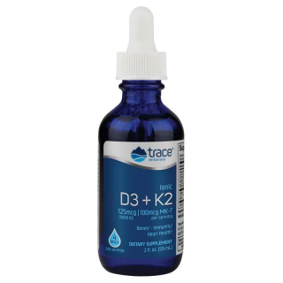 Trace Minerals Ionic D3 + K2, Ionizované D3 + K2, 5000 IU + 125 µg, 59 ml  Doplněk stravy
