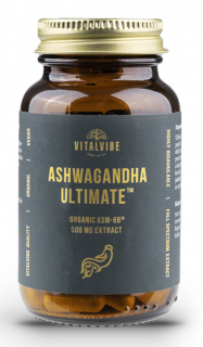 Vitalvibe Ashwagandha Ultimate KSM-66®, extrakt, 500 mg, BIO, 60 vegan kapslí  Doplněk stravy