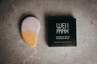 WellMax Přírodní dámské tuhé sprchové mýdlo, Mango-Maracuja, 60 g  Tuhé sprchové mýdlo pro ženy s vůni manga a olejem z maracujy