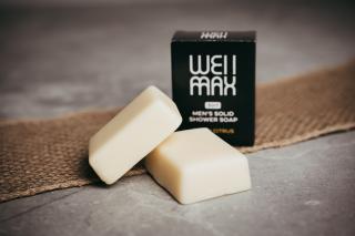 WellMax Přírodní pánské tuhé sprchové mýdlo 3v1, Fresh Citrus, 60 g  Přírodní tuhé sprchové mýdlo pro muže s vůní citrusů