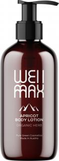 WellMax Tělové mléko - meruňka, 250 ml  Přírodní tělové mléko s extrakty z bylin pro jemnou a hydratovanou pokožku