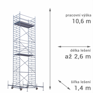 Pojízdné lešení RUX MOBILO 1400 - pracovní výška 10,6 m Délka: 180 cm