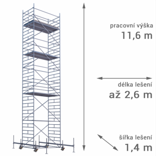 Pojízdné lešení RUX MOBILO 1400 - pracovní výška 11,6 m Délka: 180 cm