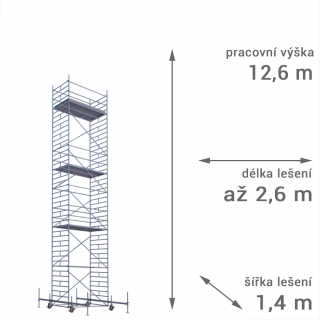 Pojízdné lešení RUX MOBILO 1400 - pracovní výška 12,6 m Délka: 180 cm