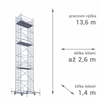 Pojízdné lešení RUX MOBILO 1400 - pracovní výška 13,6 m Délka: 180 cm