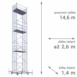 Pojízdné lešení RUX MOBILO 1400 - pracovní výška 14,6 m Délka: 180 cm