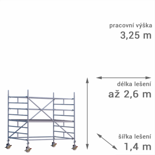 Pojízdné lešení RUX MOBILO 1400 - pracovní výška 3,25 m Délka: 180 cm