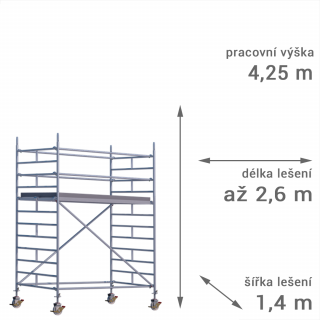 Pojízdné lešení RUX MOBILO 1400 - pracovní výška 4,25 m Délka: 260 cm