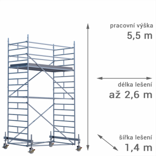 Pojízdné lešení RUX MOBILO 1400 - pracovní výška 5,5 m Délka: 210 cm