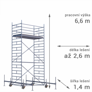 Pojízdné lešení RUX MOBILO 1400 - pracovní výška 6,6 m Délka: 180 cm