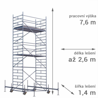 Pojízdné lešení RUX MOBILO 1400 - pracovní výška 7,6 m Délka: 210 cm