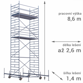 Pojízdné lešení RUX MOBILO 1400 - pracovní výška 8,6 m Délka: 180 cm