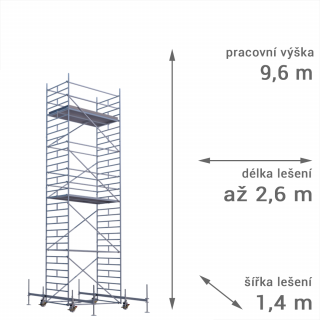 Pojízdné lešení RUX MOBILO 1400 - pracovní výška 9,6 m Délka: 180 cm