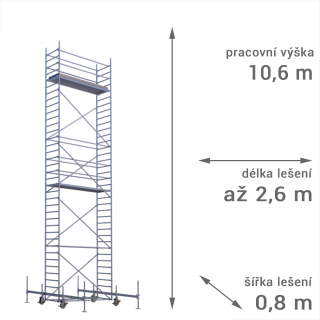 Pojízdné lešení RUX MOBILO 800 - pracovní výška 10,60m Délka: 210 cm