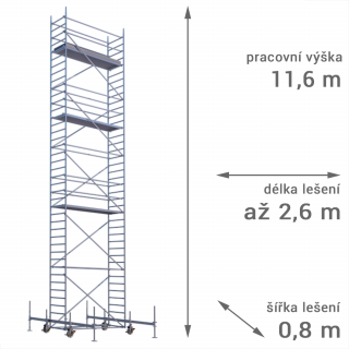 Pojízdné lešení RUX MOBILO 800 - pracovní výška 11,6 m Délka: 210 cm