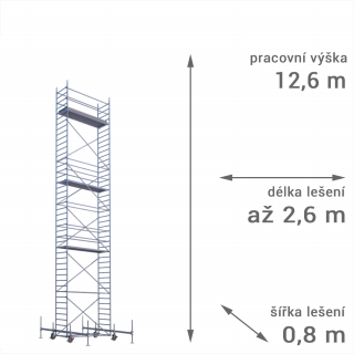 Pojízdné lešení RUX MOBILO 800 - pracovní výška 12,6 m Délka: 210 cm