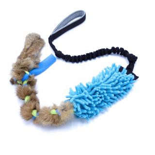 Hračka pro psy Mop s králičí kožešinou - motaný uzel - modrá 50 cm