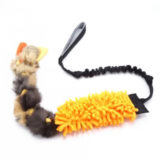 Hračka pro psy Mop s králičí kožešinou - motaný uzel - oranžová 50 cm