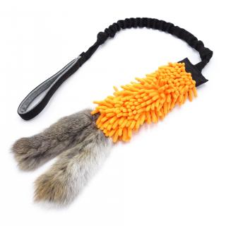 Hračka pro psy Mop s králičí kožešinou - střapec - oranžová 50 cm