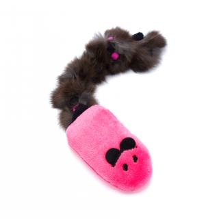 Hračka pro psy Myš s králičí kožešinou - růžová 35 cm