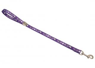 Nastavitelný nylonový popruh délka 55 cm x 15 mm fialový potisk - tlapky