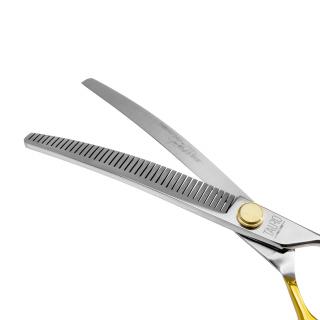 Nůžky TPL Janita Plunge PERFECTION line 7" (18 cm) efilační ZAHNUTÉ 66 zubů - zlaté kroužky