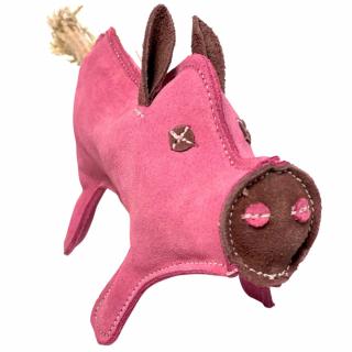 Prasátko PINKY hračka pro psy z kůže a juty 28 cm