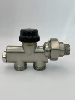 Designový termostatický ventil MONOBLOCK 50mm, 1/2" x EK3/4", přímý, kartáč nerez (J) (pro typ připojení: 03 (rozteč 50mm))