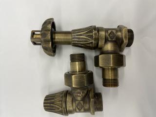 Retro ventil Art Deco 1/2" x 24-19mm, rohový, s termohlavicí antika bronz (M) (pro typ připojení: 00, 01, 03L/R)