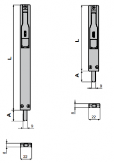 Fapim 3722BA stříbrná - zástrč do profilu překlápěcí, výsuv 35 mm, rozměry 225x22x8 mm